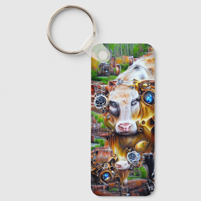 Steampunk Cyber Cow Key Ring (Front)