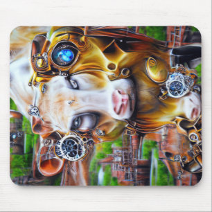 Steampunk Cyber Cow Mouse Pad