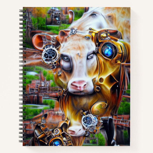 Steampunk Cyber Cow Notebook (Front)