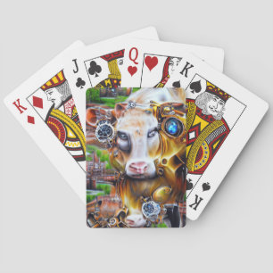 Steampunk Cyber Cow Playing Cards