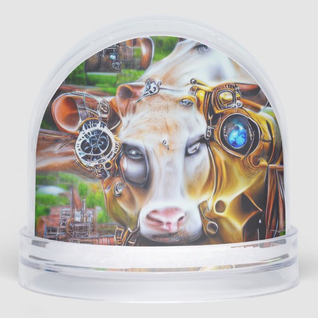 Steampunk Cyber Cow Snowglobe (Front)