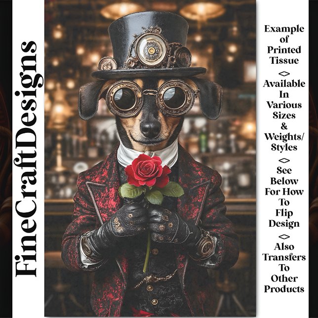 Steampunk Dachshund Dog + Red Rose AH1O Decoupage Tissue Paper (Creator Uploaded)
