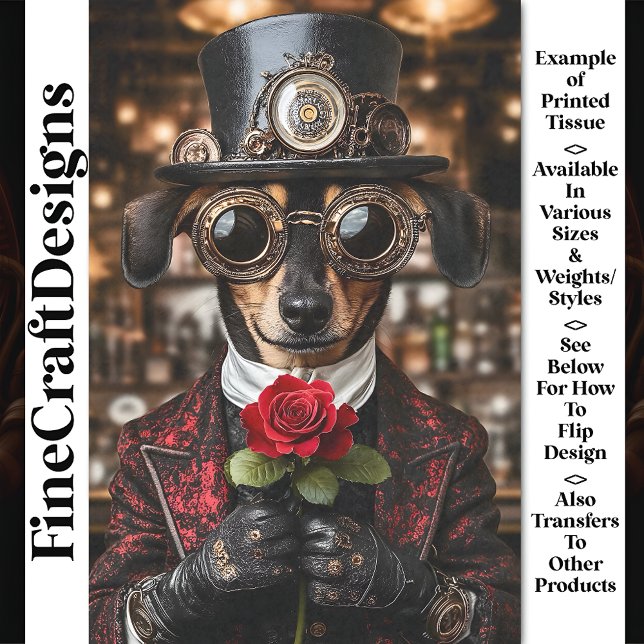 Steampunk Dachshund Dog + Red Rose AH1Z Decoupage Tissue Paper (Creator Uploaded)