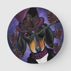 STEAMPUNK DACHSHUND ROUND CLOCK
