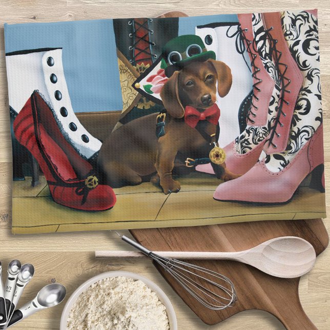 Steampunk Dachshund Shoes Boots Victorian Tea Towel (Creator Uploaded)