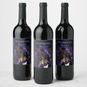 STEAMPUNK DACHSHUND WINE LABEL