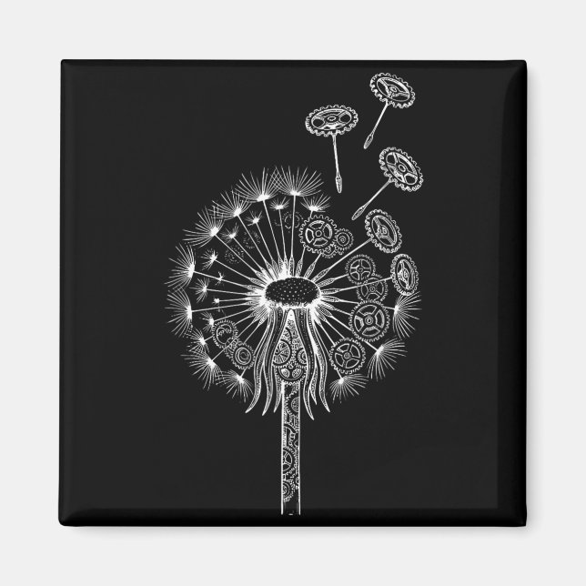 Steampunk Dandelion Flower Mechanical Engineer Magnet (Front)
