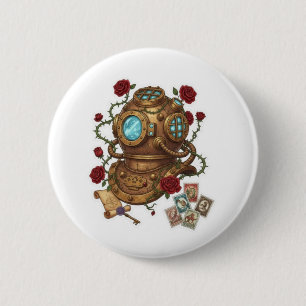 Steampunk Deep Sea Diver Helmet Fantasy Illustrati 6 Cm Round Badge