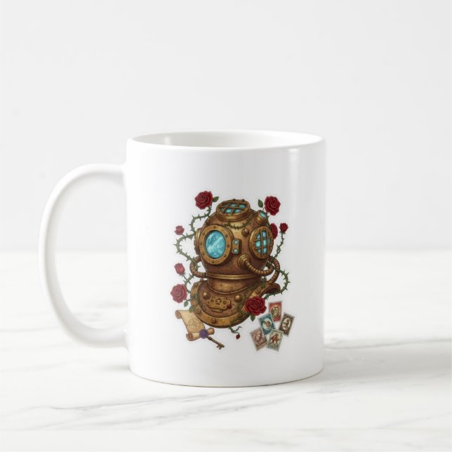 Steampunk Deep Sea Diver Helmet Fantasy Illustrati Coffee Mug (Left)