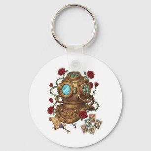 Steampunk Deep Sea Diver Helmet Fantasy Illustrati Key Ring