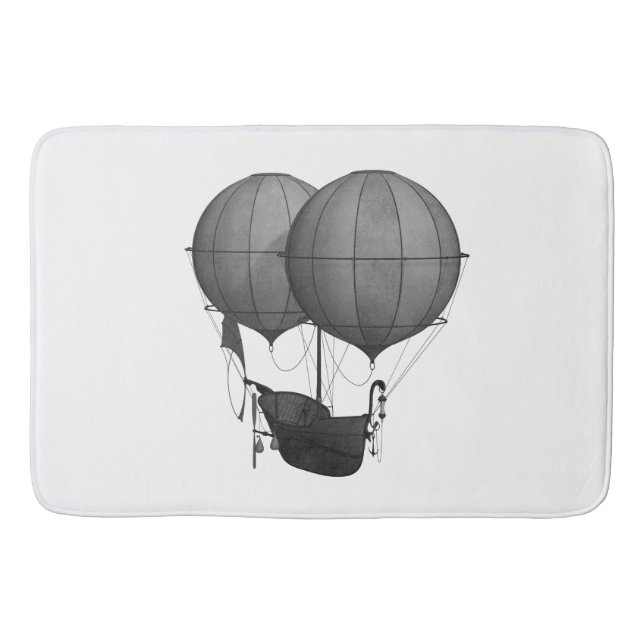 Steampunk Design Black and White Flying Machine Bath Mat (Front)