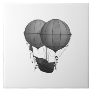 Steampunk Design Black and White Flying Machine Ceramic Tile