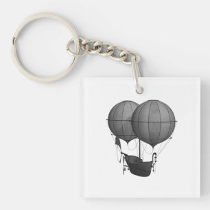 Steampunk Design Black and White Flying Machine Key Ring