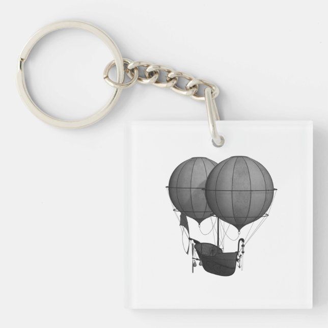Steampunk Design Black and White Flying Machine Key Ring (Front)