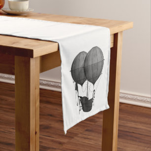 Steampunk Design Black and White Flying Machine Medium Table Runner
