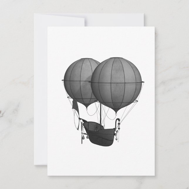Steampunk Design Black and White Flying Machine Thank You Card (Front)