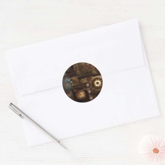 Steampunk design classic round sticker (Envelope)