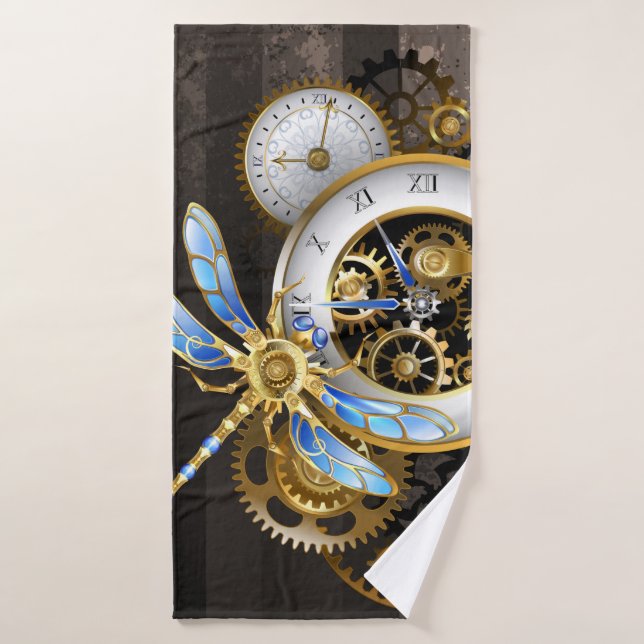 Steampunk Dials with Dragonfly Bath Towel (Bath Towel)