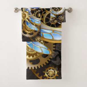 Steampunk Dials with Dragonfly Bath Towel Set