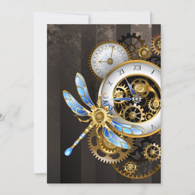 Steampunk Dials with Dragonfly Holiday Card (Front)