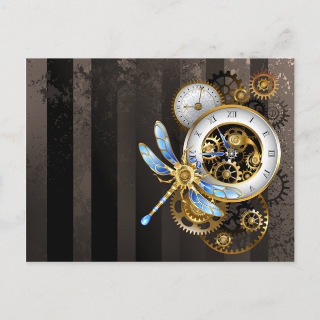 Steampunk Dials with Dragonfly Holiday Postcard (Front)