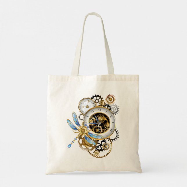 Steampunk Dials with Dragonfly Tote Bag (Back)