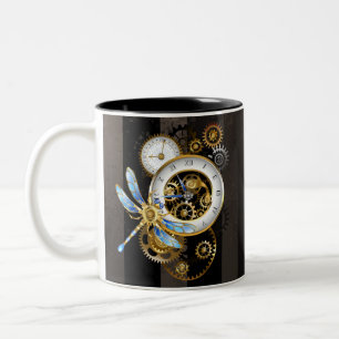 Steampunk Dials with Dragonfly Two-Tone Coffee Mug