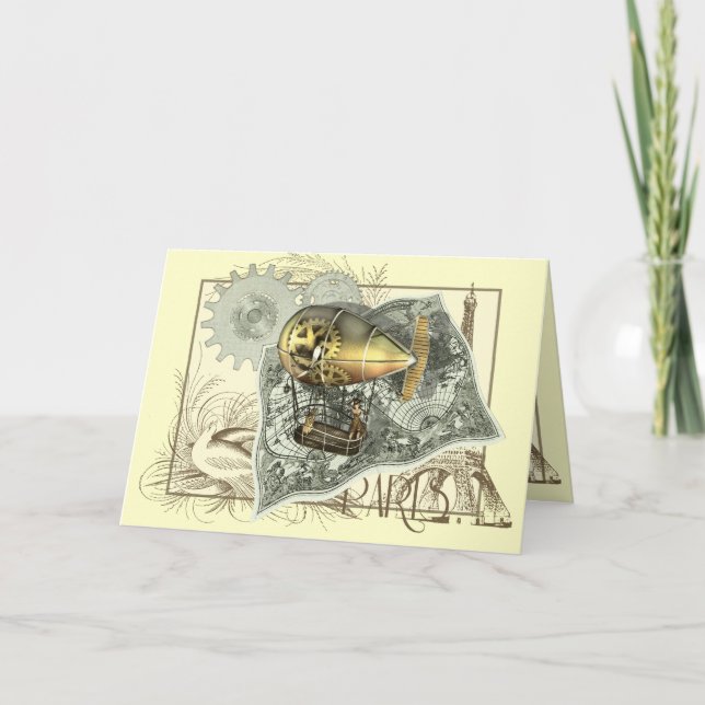 Steampunk Dirigible Air Tour Greetings Card (Front)