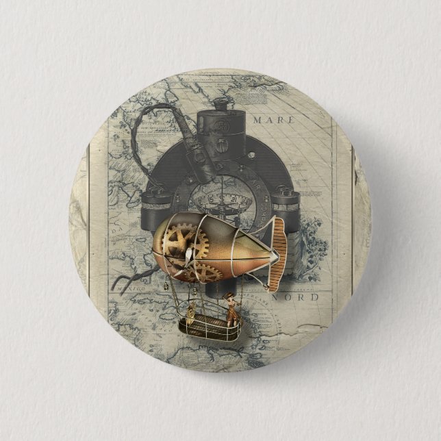 Steampunk Dirigible Balloon Ride 6 Cm Round Badge (Front)
