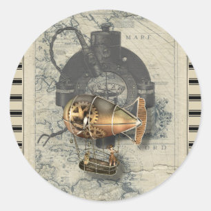Steampunk Dirigible Balloon Ride Classic Round Sticker