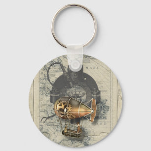 Steampunk Dirigible Balloon Ride Key Ring