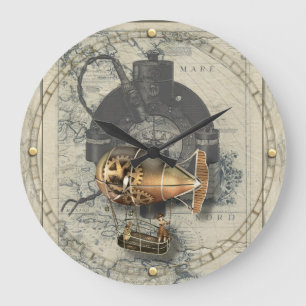 Steampunk Dirigible Balloon Ride Large Clock