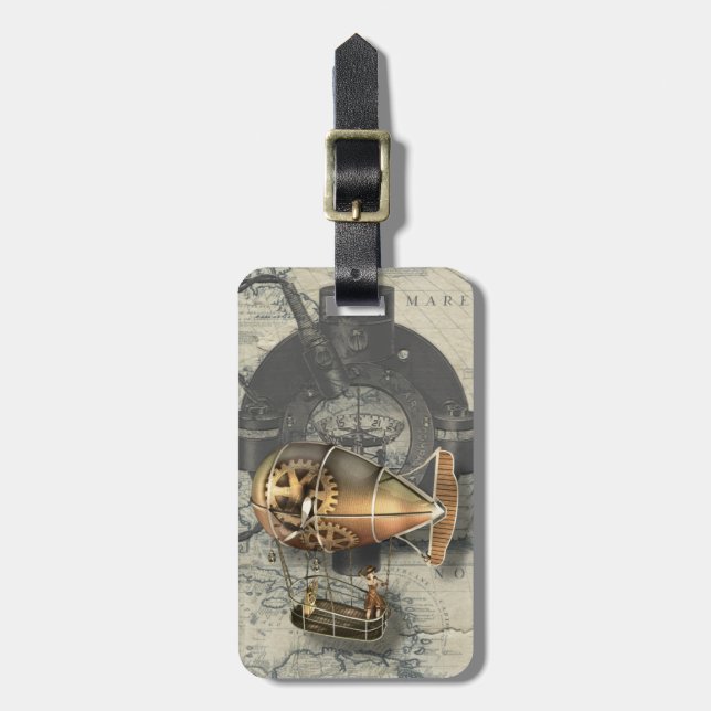 Steampunk Dirigible Balloon Ride Luggage Tag (Front Vertical)