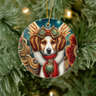 Steampunk Dog Christmas Ceramic Ornament