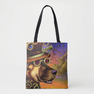 Steampunk Dog Portrait Tote Bag