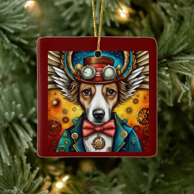 Steampunk Dog with Wings Ceramic Ornament (Tree)