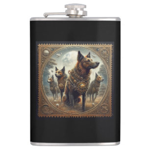 Steampunk Dogs On The Hunt Flask