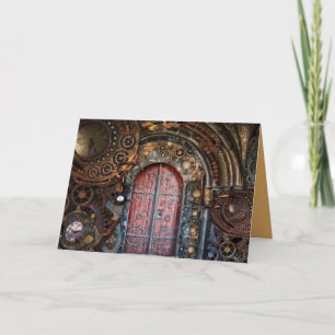 steampunk door greeting card