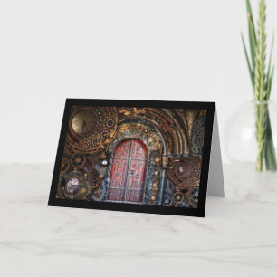 steampunk door greeting card