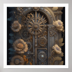 Steampunk Door with Flowers Poster