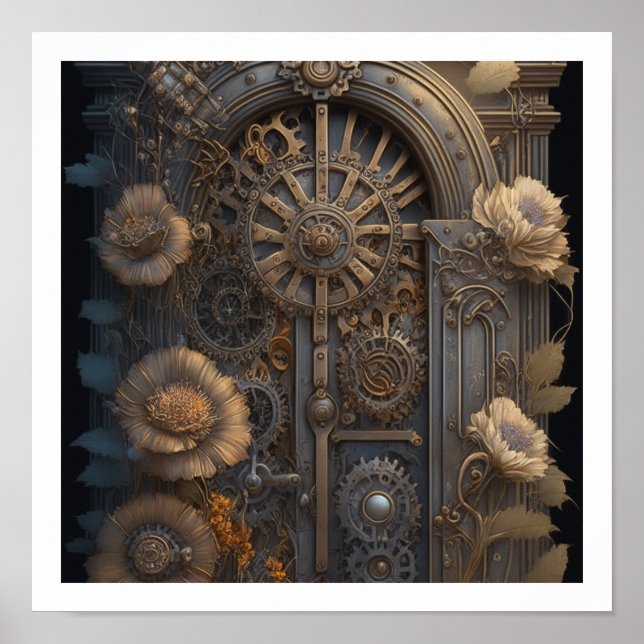 Steampunk Door with Flowers Poster (Front)