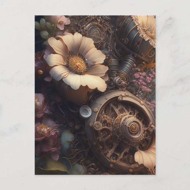 Steampunk Door with White Flowers Postcard (Front)