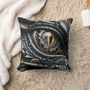 Steampunk Dragon Eye Closeup Ai Art Cushion