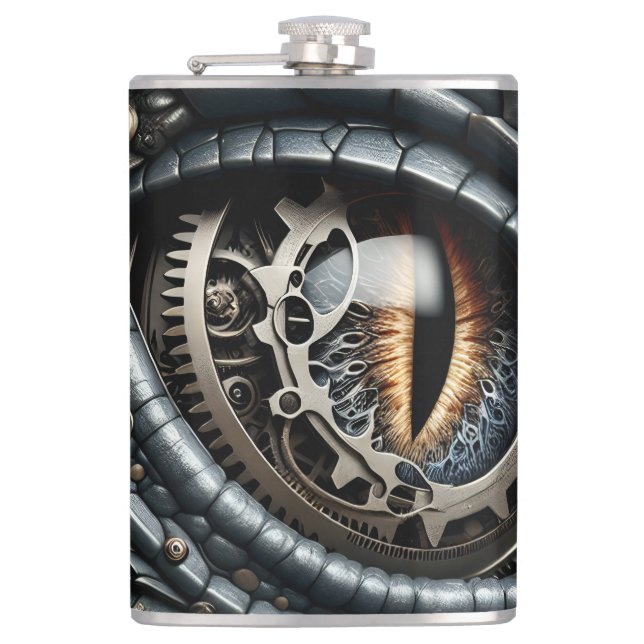 Steampunk Dragon Eye Closeup Ai Art Hip Flask (Front)