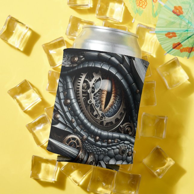 Steampunk Dragon Eye Closeup Ai Art Personalised Can Cooler (In Situ Summer)