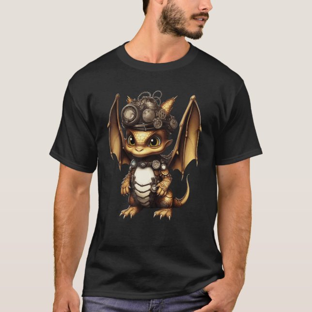 Steampunk Dragon Gears Graphic Artwork Fantasy 7 T-Shirt (Front)