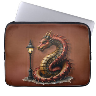 Steampunk Dragon next to a vintage street lamp. Laptop Sleeve