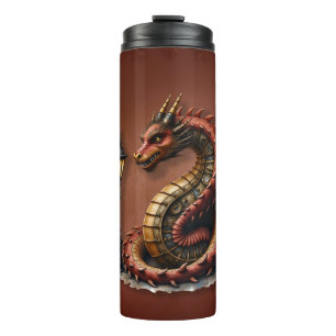 Steampunk Dragon next to a vintage street lamp. Thermal Tumbler