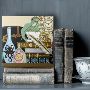 Steampunk Dragon Potions Books Ceramic Tile