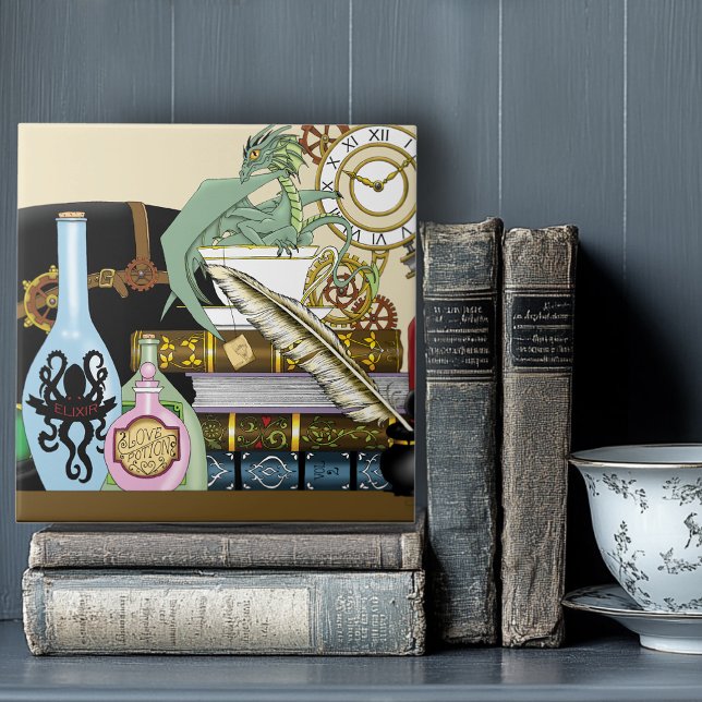 Steampunk Dragon Potions Books Ceramic Tile (Creator Uploaded)